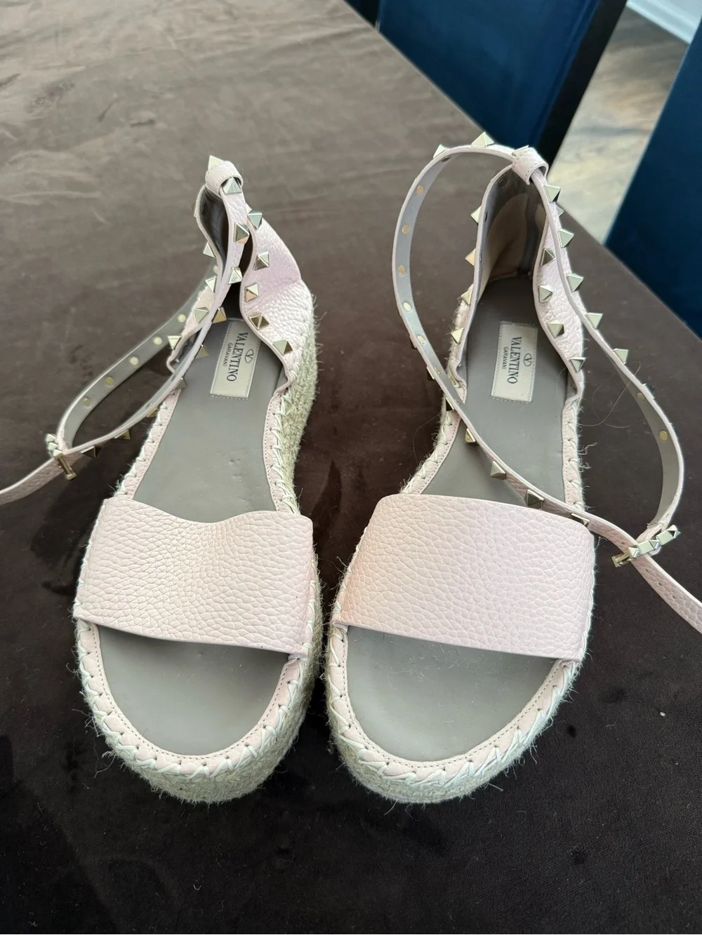 Valentino Pale Pink Studded Leather Espadrille Sandals